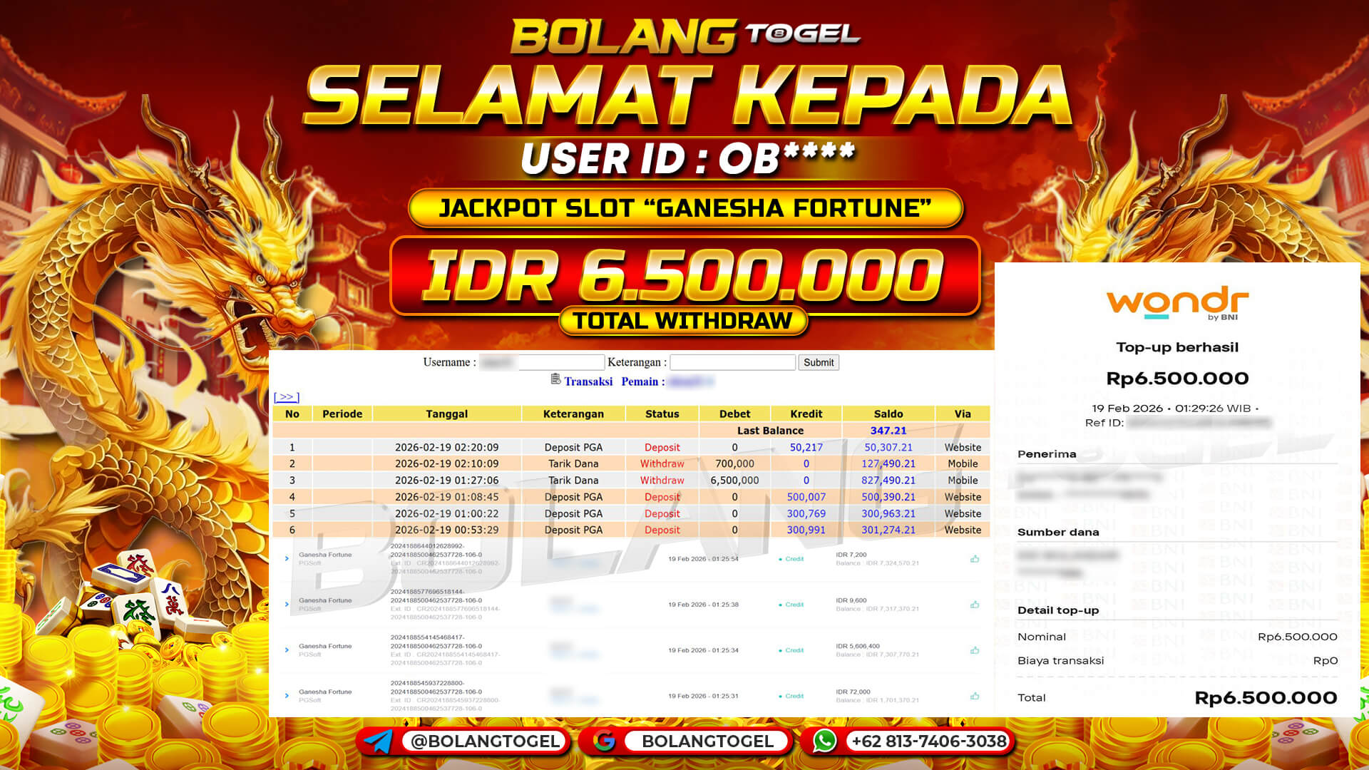 Bukti jackpot SLOT GANESHA FORTUNE BOLANGTOGEL - gambar 1
